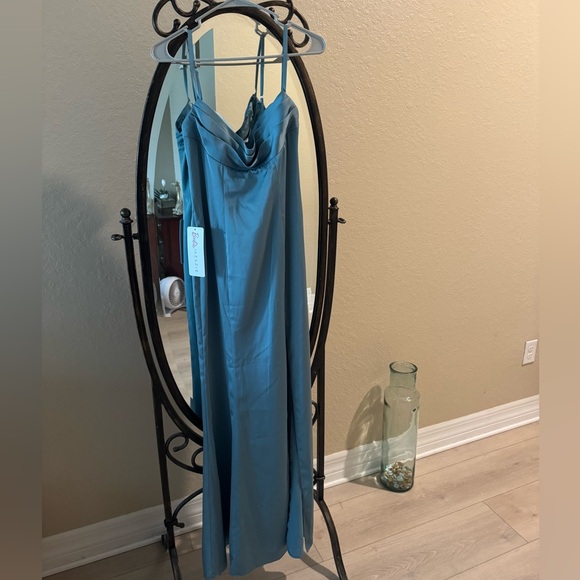 Barbie x Azazie Satin Moody Blue Bridesmaid dress A4 - Picture 3 of 3